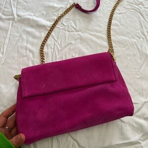 Mango pink faux suede romantic crossbody bag with gold chain